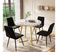 Flieks Ensemble de salle à manger Table de salle à manger avec 4 chaises, Ensemble de 5 pièces, Table de cuisine ronde avec chaises rembourrées Chaises de salle à manger Housse en velours, Or Noir