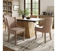 Flieks Ensemble de salle à manger, Table de salle à manger rectangulaire Naturel, Chaise rembourrée avec pieds en bois massif, Chaise de salle à manger avec revêtement en velours, Beige