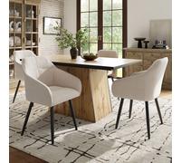 Flieks Ensemble de salle à manger, Table de salle à manger rectangulaire Naturel, Chaise rembourrée Fauteuil avec pieds en métal, Chaise de salon avec revêtement en velours, Beige