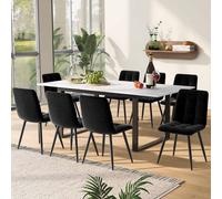 Flieks Ensemble de table de cuisine Groupe de sièges 9 pièces, Table de salle à manger extensible avec 8 chaises de salle à manger, Table de cuisine rectangulaire avec chaises, Revêtement en velours, 