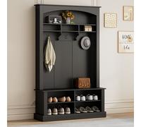 Flieks Ensemble de vestiaires avec espace de rangement ouvert, vestiaire mural avec patères, ensemble de vestiaires d'entrée, armoire à chaussures, vestiaire mural, 120x40x190cm, noir