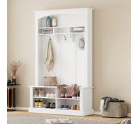 Flieks Ensemble de vestiaires avec espace de rangement ouvert, vestiaire mural avec patères, ensemble de vestiaires d'entrée, armoire à chaussures, vestiaire mural, 120x40x190cm, blanc
