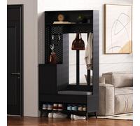 Flieks Ensembles vestiaires Armoire d'angle avec banc et étagère à chaussures, 100x35x180 cm, armoire multifonctionnelle avec 4 crochets, noir