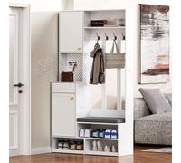Flieks Ensembles vestiaires Armoire d'angle avec banc et étagère à chaussures, 100x35x180 cm, armoire multifonctionnelle avec 4 crochets, blanc