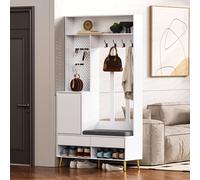 Flieks Ensembles vestiaires Armoire d'angle avec banc et étagère à chaussures, 100x35x180 cm, armoire multifonctionnelle avec 4 crochets, blanc