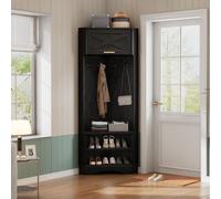 Flieks Ensembles vestiaires Armoire d'angle avec étagère à chaussures, vestiaire avec 4 crochets, armoire multifonctionnelle pour l'entrée, noir