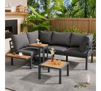 Flieks Gartenlounge-Set 4 pcs. avec table d'appoint mobile, ensemble de meubles de jardin 4-5 personnes, canapé de jardin avec coussins, meubles de balcon ensemble de meubles de terrasse gris