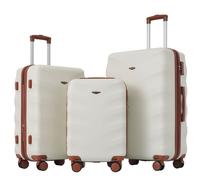 Flieks Kofferset 3 tlg. Reisekofferset Trolleyset, valise de voyage avec 4 roulettes et serrure TSA, Hartschale Trolley Kofferset Tasche M-L-XL, Creme Blanc
