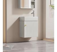 Flieks lavabo avec meuble sous vasque 46 cm, vasque suspendue carrée, ensemble de meubles de salle de bain, petit meuble de salle de bain pour invités, blanc