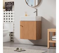 Flieks lavabo avec meuble sous vasque 46 cm, vasque suspendue carrée, ensemble de meubles de salle de bain, petit meuble de salle de bain pour invités, Natural
