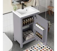 Flieks lavabo avec meuble sous vasque, meuble sous vasque à poser, meuble de salle de bain d'angle, ensemble de meubles de salle de bain lavabo 48x33x83 cm, gris