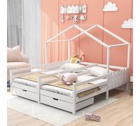 Flieks Lit Cabane pour Enfant 90x200 cm avec 2 Tiroirs Lit Double, Lit Cabane en Bois Polyvalent pour Filles & Garçons