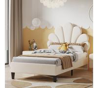 Flieks Lit capitonné 90x200cm Velours avec tête de lit en forme de fleur et sommier à lattes Lit simple Lit d'enfant pour dames Enfants Jeunesse