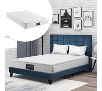 Flieks Lit capitonné Lit double Lit en bois avec tête de lit et sommier à lattes, literie 140x200 cm avec 25 cm 620 ressorts 7 zones Matelas à ressorts H3