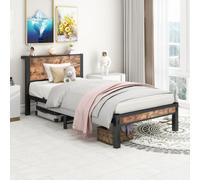 Flieks Lit de jeune 90x200cm avec sommier à lattes, Lit classique en métal avec tablette, Lit d'enfant simple avec cadre de lit à plateforme en métal, Noir