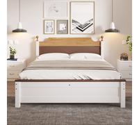 Flieks Lit de jeune lit en bois 140x200cm avec sommier à lattes, Lit classique double Lit de jour avec tête de lit, Lit d'enfant Futon Daybed, Naturel
