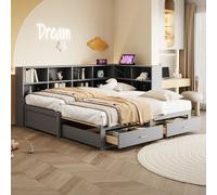 Flieks Lit de jour Daybed 90x190cm avec lit gigogne, Lit d'enfant Lit d'adolescent avec tiroirs et compartiments de rangement, Lit classique Lit de rangement, Gris