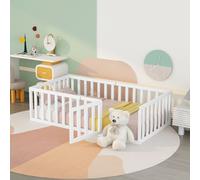 Flieks Lit d'enfant Lit de sol en bois avec protection contre les chutes et porte, Lit de jeu simple pour enfants 90x200cm, Blanc