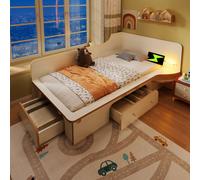 Flieks lit en bois lit simple lit d'adolescent 90x200cm avec fonction de chargement (USB&Typ-c), lit de rangement lit d'enfant avec 3 suhubladen, lit classique avec lumière de lecture