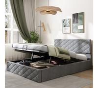 Flieks Lit rembourré 140x200 cm avec sommier à lattes, lit hydraulique Boxspring Velvet avec tiroir et espace de rangement, lit double avec espace de rangement
