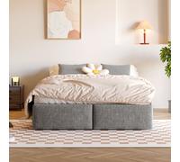 Flieks Lit rembourré 140x200cm avec 2 tiroirs, Lit Boxspring hydraulique avec sommier à lattes, Lit de rangement Lit double en bois sans tête de lit, Gris