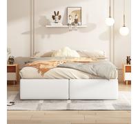 Flieks Lit rembourré 140x200cm avec 2 tiroirs, Lit Boxspring hydraulique avec sommier à lattes, Lit de rangement Lit double en bois sans tête de lit, Blanc