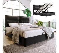 Flieks Lit rembourré 140x200cm avec sommier à lattes, Lit Boxspring hydraulique avec coffre de lit et espace de rangement, Lit de rangement velours Lit double Lit jeune