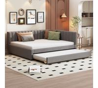 Flieks Lit rembourré 140x200cm avec sommier à lattes, Lit de jour Canapé-lit avec lit gigogne, Lit double Lit d'invité Daybett Lit de jeune Sofabett, Velours, Gris