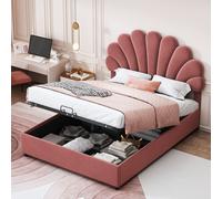 Flieks Lit rembourré 140x200cm avec sommier à lattes, lit double lit d'adolescent lit d'enfant avec espace de rangement, lit boxspring hydraulique lit en bois lit de rangement, velours