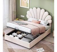 Flieks Lit rembourré 140x200cm avec sommier à lattes, lit double lit d'adolescent lit d'enfant avec espace de rangement, lit boxspring hydraulique lit en bois lit de rangement, velours