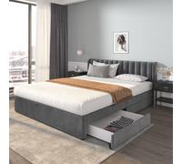 Flieks Lit rembourré 180x200cm Lit double avec sommier à lattes et 2 tiroirs, Lit de rangement en bois Lit fonctionnel velours, sans matelas, Gris