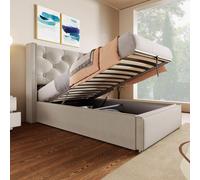 Flieks Lit rembourré 90x200cm avec sommier à lattes, lit boxspring hydraulique avec espace de rangement, lit simple avec cadre de lit lit de rangement lit fonctionnel, gris clair