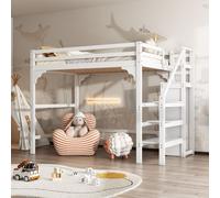 Flieks Lit superposé 140x200cm avec protection contre la chute, lit surélevé avec garde-robe, lit d'enfant avec sommier à lattes, lit superposé en bois lit double, blanc