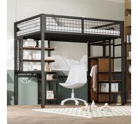 Flieks Lit superposé 140x200m avec escalier et armoire, lit surélevé pour adolescents avec bureau et sommier, lit d'enfant avec protection contre les chutes et étagère