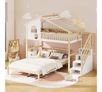 Flieks Lit superposé 90x200/140x200 avec protection contre la chute, lit d'enfant lit de maison avec sommier à lattes, lit en bois lit simple lit double chambre d'enfant, Naturbelasssen