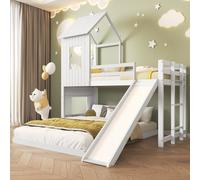 Flieks lit superposé 90x200/140x200, lit d'enfant avec toboggan et sommier à lattes, lit surélevé avec protection contre les chutes, lit en bois superposé lit au sol, blanc