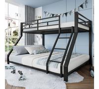Flieks Lit superposé 90x200cm/140x200cm avec protection contre les chutes, lit superposé avec sommier à lattes, lit simple 2 enfants, lit métallique noir