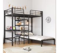 Flieks Lit superposé 90x200cm avec bureau, lit surélevé avec bibliothèque, lit d'enfant avec protection contre les chutes, lit métallique avec sommier à lattes, lit superposé simple