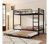 Flieks Lit superposé 90x200cm avec lit gigogne, lit métallique d'enfant avec sommier à lattes, lit surélevé avec échelle, lit superposé simple avec antichute noir