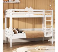 Flieks Lit superposé 90x200cm avec sommier à lattes, lit surélevé avec protection antichute et échelle, lit d'enfant en bois massif lit simple, blanc