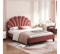 Flieks Lit tapissé avec tête de lit en forme de fleur et cadre à lattes Lit double Cot Velvet 140x200cm