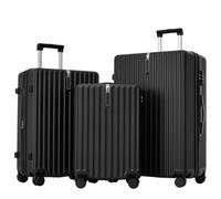 Flieks Set de valises 3 pièces, Set de valises de voyage Trolleyset avec crochets cachés, valise de voyage avec 4 roues et serrure TSA, coque dure Trolley M-L-XL, Noir