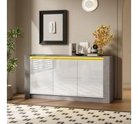 Flieks Sideboard avec LED, buffet au design sans poignées, armoire avec 3 portes, adapté au salon couloir, gris + blanc