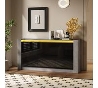 Flieks Sideboard avec LED, buffet au design sans poignées, armoire avec 3 portes, adapté au salon hall, gris + noir