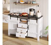 Flieks Sideboard avec portes coulissantes et 3 tiroirs, buffet 120x40x80 cm, armoire buffet rustique dans le style maison de campagne, blanc et noir