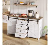 Flieks Sideboard avec portes coulissantes et 4 tiroirs, buffet 137x40x81.5 cm, armoire buffet rustique dans le style maison de campagne, blanc et noir