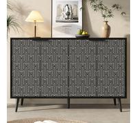 Flieks Sideboard Buffet, armoire de salle à manger avec 4 portes sculptées, armoire d'appoint pour cuisine salon couloir, Noir