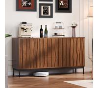 Flieks Sideboard Commode avec 2 portes et 3 tiroirs, bahut 150x40x80 cm, armoire de cuisine avec étagères réglables, armoire haute marron couleur bois