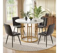 Flieks table à manger avec 4 chaises, table ronde avec chaises en velours, groupe de sièges table de cuisine 80x80x76 cm, or + gris