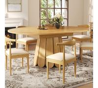 Flieks table à manger ronde extensible à ovale, table télescopique 118-158x118x76.8 cm, table de cuisine pouvant accueillir jusqu'à 6 personnes, grande table ronde couleur bois